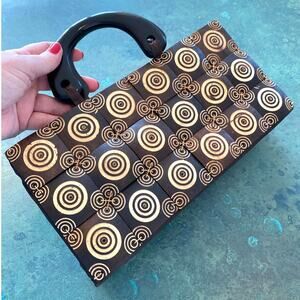 Retro look carved wood bead evening bag casual purse Boho beachy cruise resort